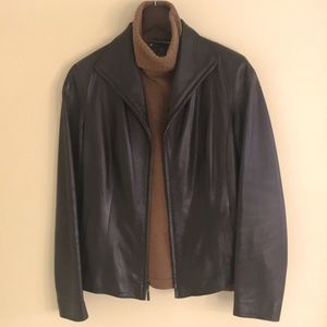 Cole Haan brown lamb skin leather jacket, like new